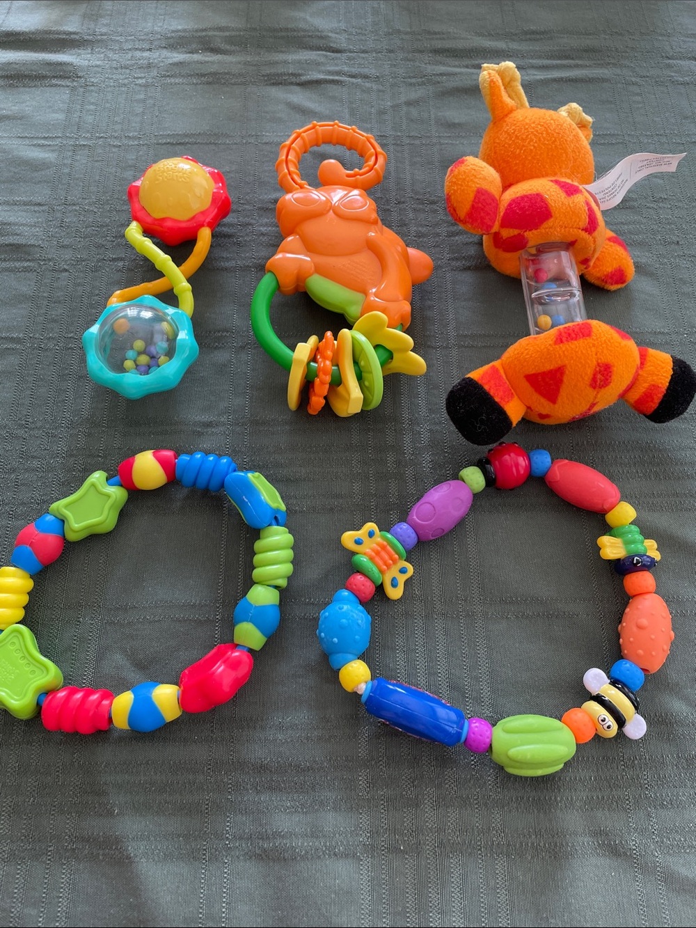 Bright Multi-Color Baby Teething & Rattle Toy Set - Orange Plush Included. EUC - Picture 2 of 2